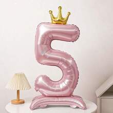 1個 42英吋特大號 4D珍珠粉數字氣球，女孩生日裝飾，1歲生日拍照道具，生日裝飾氣球 - 粉紅色的 - 查看 11