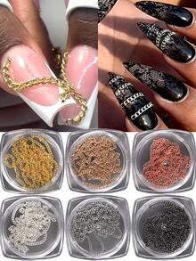 12pcs/Set Gold And Silver Chain Nail Charmss – 3D Steel Bead Chain Pendant Design; Retro Y2K Style Nail Decorations For DIY Accessories And Salon Use - 彩色 - 查看 4