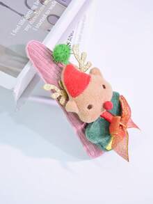 Christmas Red Hat Reindeer Plush Hair Clips For Adults Women, Soft Snap Barrettes, Cute No-Hurt Holiday Hair Accessories - Multicolor - View 3