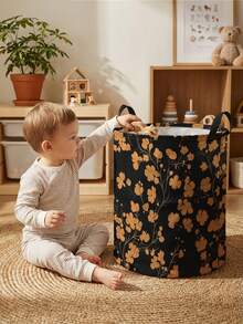 1pc Round Storage Basket, Extra Large Capacity, Foldable, Durable, Floral Pattern Printed Large Capacity Foldable Round Storage Basket With Handles, Multi-Purpose Storage Basket For Baby Room, Baby Sundries Organizer Storage Basket, Large Capacity Storage Box, Baby Room Storage, Baby Supplies Storage, Diaper Storage, Clothing Storage, Baby Supplies Sundries Storage, Multi-Purpose Storage Box, Foldable Baby Supplies Storage Box - Multicolor - View 8