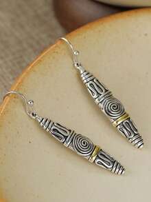 Gmzalx Minimalist Geometric Pattern Long Dangle Earrings, Spiral Cone Pendant Earrings, Daily Outfit Accessory And Birthday Gift - Two-color - View 8