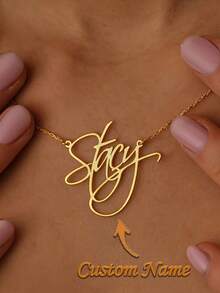 客製化手寫姓名項鍊 時尚金色不鏽鋼材質 個性化「Stay」字母吊墜 媽媽生日與節日禮物 可愛個性化項鍊 週年紀念禮物 - 彩色 - 查看 2