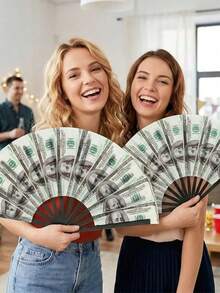 1pc Unique Folding Fan With Dollar Pattern, Innovative Design, Personalized Handheld Fan, Perfect For Parties, Weddings, Club Events, Halloween And Other Festivals - Multiple Styles - View 3
