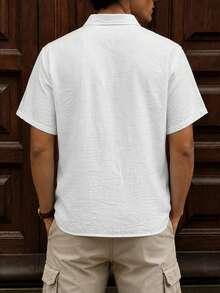 GloMan Men's Summer White Linen Blend Short Sleeve Shirt, Breathable Casual Top, Suitable For Beach, Vacation, Daily, Back To School, Gift For Husband/Father - White - View 6