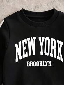 Young Boy Letter Print Crew Neck Long Sleeve Top And Pants - Black - View 4