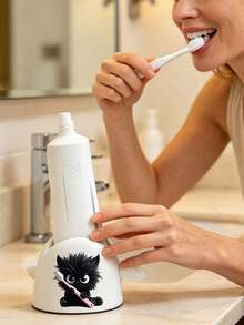 New Cute Black Cat Theme Toothpaste Squeezer, Toothpaste & Toothbrush Holder, Portable Toothbrush & Toothpaste Accessory, Easy To Clean, Space-Saving, Waterproof, Effortless Squeezing, Beautify Bathroom Environment, Manual Rotating Type, Suitable For Toothpaste & Hair Dye, Suitable For Home & Salon Use, Home User/Oral Care Accessory/Travel Essential, Warm Home Bathroom Decor, Autumn Decor, Back To School Season - Multicolor - View 8