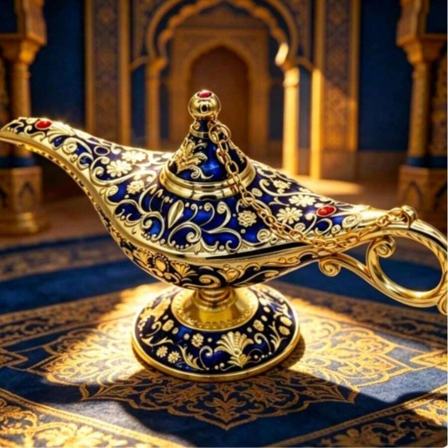 1pc Acrylic Printed Vintage Magic Lamp Genie Collector's Edition, Suitable For Home/Wedding Table Decor, Rare Classic Arabic Style Collectible, Exquisite Gift, Perfect For Party/Birthday/Christmas
