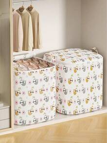 1pc Cartoon Sloth Pattern Clothes Storage Bin, Durable Breathable Fabric, Large Capacity Interior Space, Suitable For Seasonal Clothes, Blankets And Miscellaneous Items, Portable Handle, Stackable Storage, Suitable For Closet, Home Bedroom And Student Dorm Storage - White - View 6