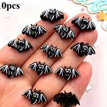 2D Flat 10pcs Mini Black Bat Decorations - Colorful Resin Material, Flat Back Design, Suitable For DIY Scrapbooking And Halloween Nail Art Decoration, Perfect For Halloween Decor - A - View 7