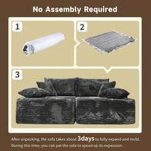 VerdeCore 72" Oversized Cloud Sectional Sofa Bed, Double Lounge Chaise, No Assembly Required, Boneless Fluffy Couch With Plush Cushions, Modern Sleeper Loveseat For Small Space, Living Room, Apartment, Movie Night - 深灰色 - 查看 7