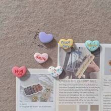 Colorful Heart-Shaped Push Pins, English Macaron DIY Cute Creative Handmade Felt Board Cork Board Photo Wall Large Head Thumbtacks, Ins Style Photo Wall Fixing Pins, Decorative Colorful Accessories - Heart-shaped Assorted Push Pins - View 5