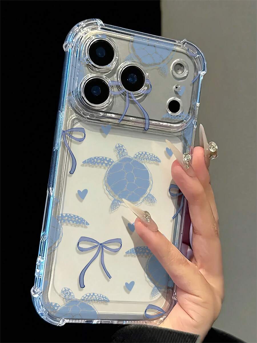 Transparente stoßfeste Handyhülle mit Luftkissen, blauem Schildkröten-, Schleifen- und Herzmuster, sommerlich frisch und vielseitig, kompatibel mit Apple 18 Pro/18 Pro Max/17/17 Pro/17 Pro Max/16/16 Pro/16 Plus/16 Pro Max/15/15 Pro/15 Plus/14/14 Pro/14 Pro Max/13/13 Pro/13 Pro Max/12/12 Pro/12 Pro Max/11/7/8, universelles Geschenk für Männer und Frauen zum Schulanfang und Geburtstag - Transparent - Übersicht 1