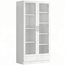 Glass Display Case, Filing Cabinet, Display Case For Collectible Figures, 4-Tier Toy Cabinet With 2 Drawers, App-Controllable RGB Lighting, Children's Furniture, Colorful Ceramic Spherical Handles, White, 60x35x170 - 80*40*160 cm - View 5