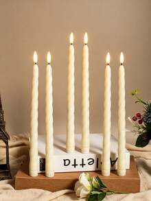 6pcs Pure White Twisted Taper LED Candles, Flickering Flameless Bullet-Shaped Long Stem Electronic Candle Lights, Wedding Table Decor, Christmas, Birthday Party, Romantic Holiday Atmosphere Decorative Lights - Multicolor - View 7