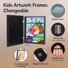 1pc A4 Wooden Wall-Mounted Picture Frame, Modern Home Transparent Frame With Magnetic Flip Cover For Storing And Displaying Artwork, Doodles, Awards And Certificates - Black - View 5