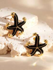 1 Pair Minimalist Starfish Stud Earrings, Stainless Steel Earrings, European & American Design, Fashionable Ocean Theme Women's Jewelry - Starfish Teardrop Earrings - View 10