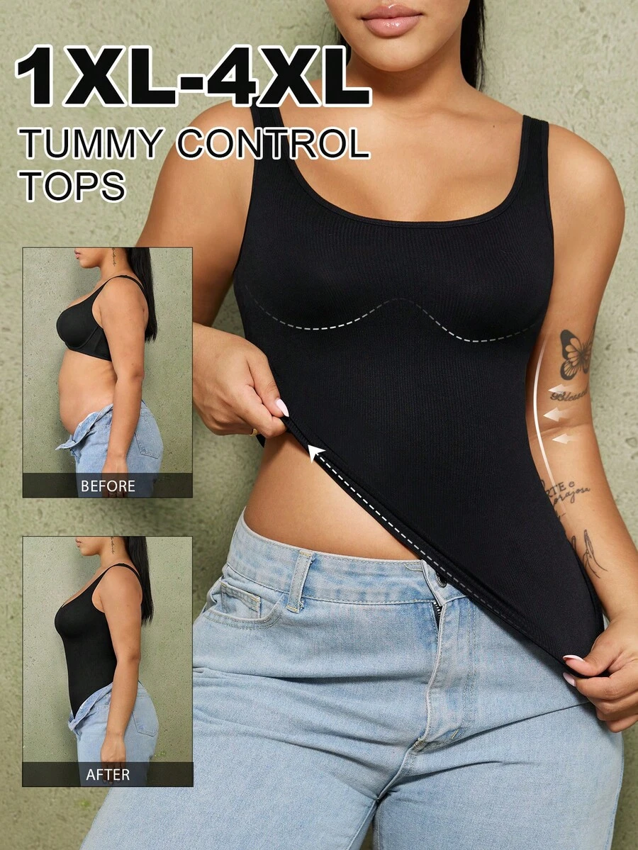 1 pieza Faja moldeadora para mujer talla grande, control de abdomen, levantamiento de glúteos, top moldeador corporal, diseño sin costuras - Negro - Ver 1