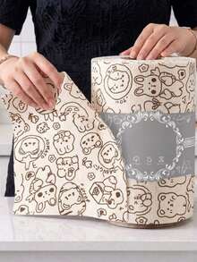 20pcs/Roll Cartoon Animal Print Disposable Kitchen Paper Towels, Reusable Washable Oil-Absorbent Non-Stick Lint-Free Quick-Drying, Essential For Summer Camping And BBQ, Suitable For Kitchen, Bathroom, Home, Apartment, Dorm, Picnic, RV, Hiking Daily Cleaning Multi-Purpose Cleaning Cloth - Multicolor - View 1