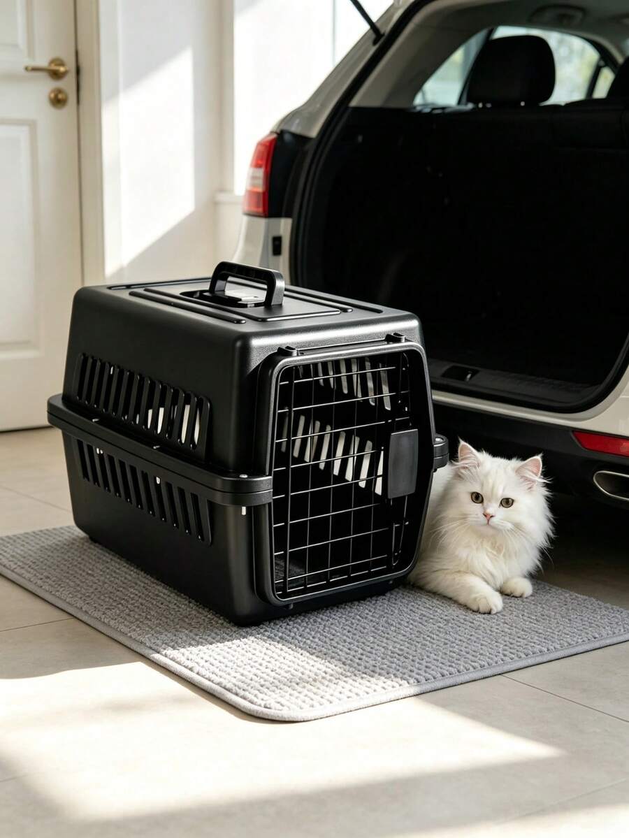 1 Trasportino per animali domestici con manico superiore, porta a scatto per impedire la fuga degli animali, design con ventilazione cava, adatto per viaggi all'aperto e uso in veicolo - Multicolore - Visualizzare 1