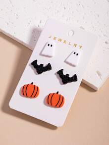 Halloween Acrylic Ghost & Pumpkin Cute Earring 3pcs Set - Multicolor - View 3