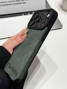 1件 DIY 定製姓名綠色麂皮質感手機殼，適用於 Apple 18ProMax/17ProMax/16Pro/15/14Plus/13Pro/12ProMax/11/XsMax 及手機配件，男士商務極簡全包防摔人造皮革保護殼 - 綠色 - 查看 4