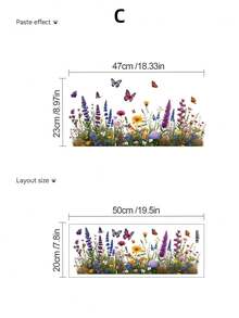 Watercolor Spring Tulip, Sunflower, Wildflower & Butterfly Waistline Wall Decal, Self-Adhesive Removable Waterproof PVC Decorative Sticker, Country Style Window Sill Glass, Bedroom, Living Room Wall Renewal Floral Window Sticker - Wall Stickers - View 12