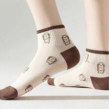 1/3/5/10 Pasang Kaos Kaki Pendek Wanita Motif Beruang Cokelat Acak - MultiWarna - View 6