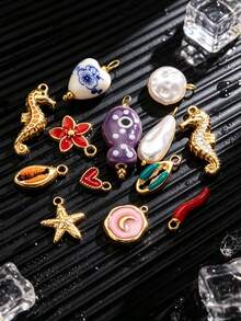 3/5/10 piezas Colgantes de acero inoxidable chapados en oro de 18K con formas de corazón, chile, concha y talla grande para hacer collares y pendientes, adecuados para uso diario - colgante - Ver 1