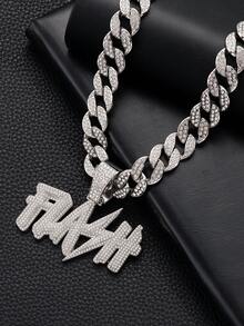 European & American Hip Hop Graffiti FLASH Letter Full Rhinestone Pendant Cuban Chain Men's Heavy Work Rhinestone Thick Chain Necklace Rap Street Fashion Accessory Gold & Silver Two Colors Optional - FLASH - View 10