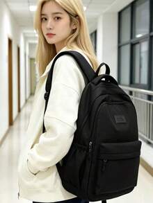 Solid Color Corduroy Fabric Fashion Versatile Minimalist Women's Backpack - Black - View 9