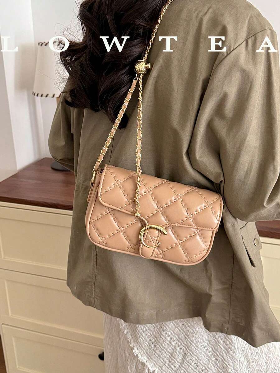 Quilted Diamond Pattern Chain Strap Shoulder Bag For Women, Fashionable Small Square Bag, Suitable For Girls, Women, College Students, New Professionals And Office Workers, Perfect For Work, Business, Commute And School