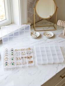 1pc 20-Compartment Multi-Purpose Transparent Storage Box, Mini Clear Bead Jewelry Box, Stackable Desktop Display Box With Hinged Lid, Rectangular Clear Craft Supplies Box, For Organizing Collectibles, Small Items Or Loose Objects, Desktop Organizer, Ring Box, Necklace Box, Medicine And Personal Care Storage, Detachable, Dust-Proof - Multicolor - View 10