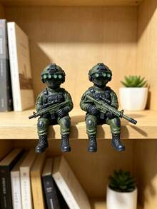 1件特種部隊士兵動作公仔，配夜視鏡與突擊步槍，軍事戰術可動人偶，坐姿書架桌面擺飾，居家辦公室裝飾 - A1 - 查看 3