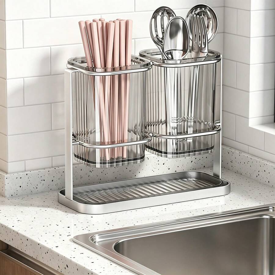 Stainless Steel 3-In-1 Knife Block, Cutting Board, And Chopstick Holder, With A Whetstone And Scissor Slot, Square-Shaped Knives, Removable Kitchen Knife Block - Cutlery Holder - View 1