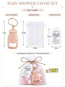 10 Sets Rose Gold Baby Bottle Shaped Bottle Opener Baby Shower Party Favor Set, Baby Shower Guest Gift, Metal Bottle Opener With Bead Chain Pendant + Thank You Card + White Organza Bag + Jute Rope, Suitable For Baby Shower, Full Moon Party, First Birthday Party, Gender Reveal Party, Baptism Party Thank You Gift Packaging Decoration - Rose Gold - View 11