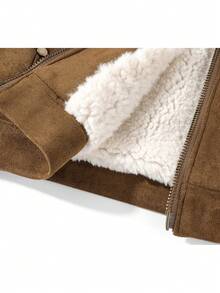 Korean Style Vintage Fleece Suede Lamb Wool Jacket Solid Color Zipper Jacket Daily Office Campus Autumn Winter - Coffee Brown - View 4