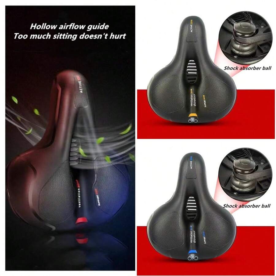 1pc Thickened Bicycle Seat Cushion, Mountain Bike Saddle, Large Butt Soft Comfortable Seat, Hollow Breathable Design, Suitable For Road/Mountain Bike Riding Equipment