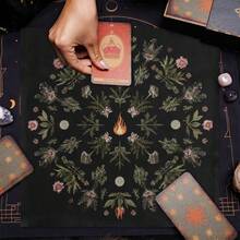 1pc 1pc Black Mandala Botanical Witch Tarot Cloth Floral Crystal Flame Print Square Altar Mat Soft Fabric Tarot Spread Table Tapestry Mystic Spiritual Ritual Bedroom Decor Gift - Black - View 3