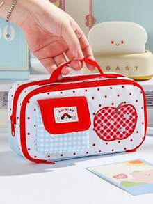 1pc Cute Printed Stationery Storage Bag With Mushroom Apple Star Pattern, Multi-Compartment Large Capacity Pencil Case, For Back To School, First Day Of School - Multicolor - View 7