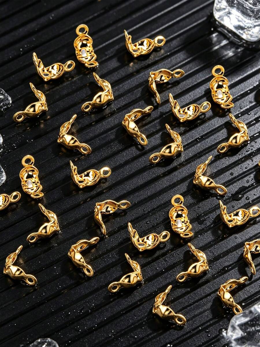 50 piezas de cuentas de acero inoxidable, anillos enrollados y conectores para hacer collares, pulseras y joyería DIY - Dorado - Ver 1
