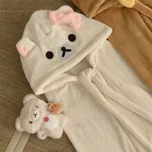 San-X Rilakkuma 慵懶熊卡通連帽披肩睡衣，加厚保暖冬季睡袍，寬鬆午睡毯 - 彩色 - 查看 9