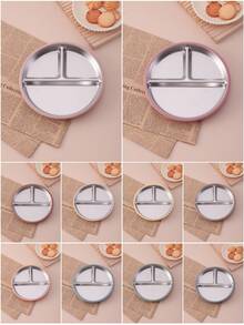 PopLittleOne 1 pièce Assiette à ventouse en silicone et acier inoxydable antidérapante pour l'alimentation autonome du bébé, vaisselle de sevrage pour bébé, articles essentiels quotidiens pour les repas des nourrissons - Multicolore - Voir 2