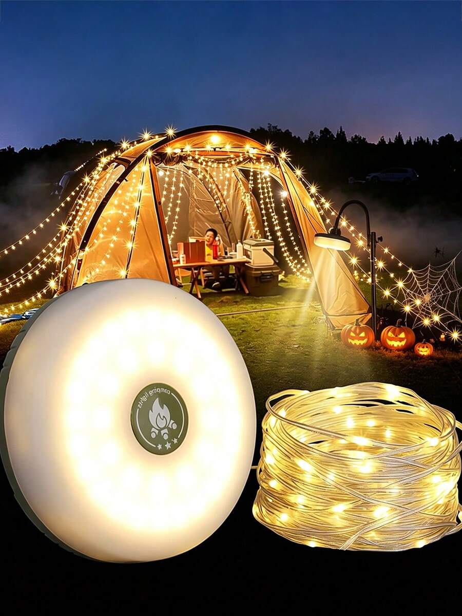 10m/20m Outdoor Camping String Lights, Rechargeable LED Tent Decorative Lights With 5 Brightness Modes, Colorful String Lights, Perfect For Outdoor Camping, Indoor Christmas Tree Decoration And Birthday Party Atmosphere