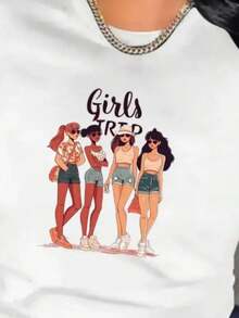 Girlssssssss's Trip  Print Crew Neck T-Shirt Casual Short SLeesve T-Shirt For Spring  Summer Wo Clothing - 白色 - 查看 1