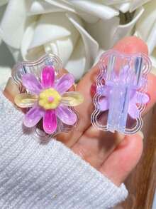 1 Set TPU Flower Data Cable Protector, Protects Data Cable, Made Of Durable ABS Material - Suitable Compatible With Apple 18W/20W Charger, Protects Charging Phone Cable From Damage Protector - Pink Purple Rainbow Daisy - View 6