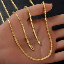 Fashion Classic 750 Italy 18k Gold Plated Shiny Woven Chain Necklace For Women Men Daily Wear - Gold - View 4