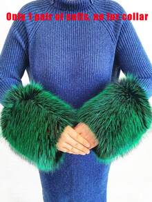 Faux Fur Collar Cuffs Set Winter Fluffy Shawl, 3 Options: Collar+Cuffs / Single Collar / Cuffs Only - Multicolor - View 32