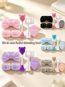 6pcs Facial Care Tool Set - Facial Cleansing Tools, Deep Cleansing Beauty SPA Mask Brushes, Includes Soft Headband, Gentle Exfoliating Brush, Compact Silicone Cleansing Brush, Portable Skincare Tools. Face Cleansing Brush - Multicolor - View 1