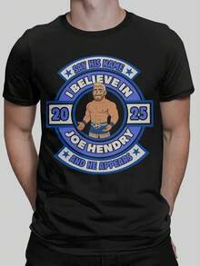 Camiseta Gráfica de Lucha Libre para Hombre de Joe Hendry - Diseño "Di su Nombre, Aparecerá 2025", Cuello Redondo, Manga Corta, Ropa Casual para Fanáticos, Camiseta de Lucha Libre, Ropa Casu - Negro - Ver 1