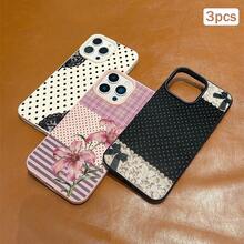3 buah Casing Ponsel Pelindung Penuh TPU Tekstur Kulit Motif Polka Dot Kompatibel dengan Apple 11/12/13/14/15/16/17 Pro Max - Hitam + Merah Muda + Putih Klasik - View 4
